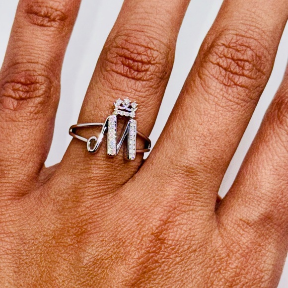 Real Diamond Custom Made Crown Initial M letter ring, Best Gift for her, SALE! - Picture 3 of 5
